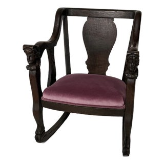 Late 19th Century Gothic Carved Wood Rocking Chair With Women's Faces For Sale