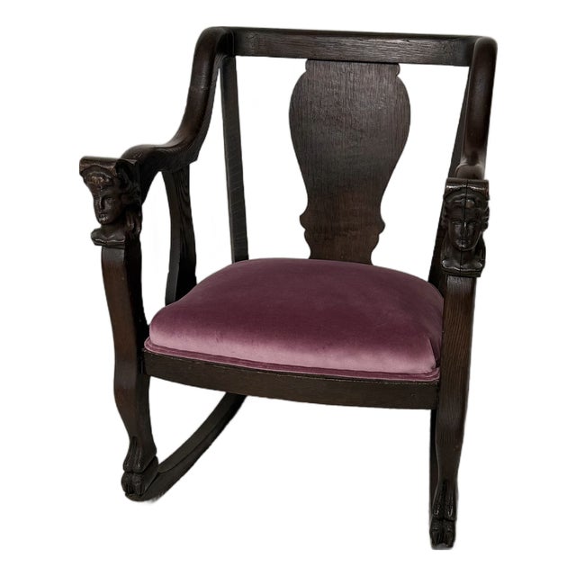 Late 19th Century Gothic Carved Wood Rocking Chair With Women's Faces For Sale