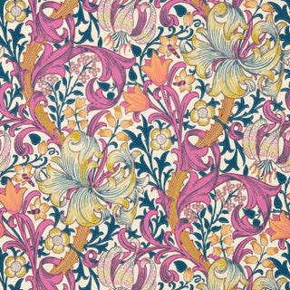 Morris & Co Golden Lily Wallpaper in Pink Fizz For Sale