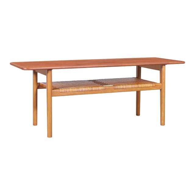 Mid-Century Modern Teak and Cane Coffee Table by Hans J. Wegner for Andreas Tuck For Sale
