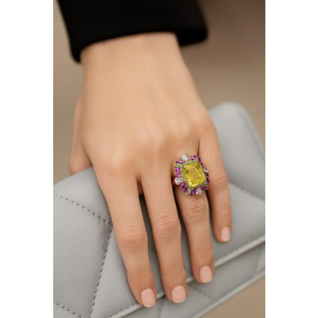 Bochic "Capri" Vintage Amethyst, Garant & Lemon Quartz Ring Set In 18K Gold & Silver Natural Amethyst 4.00 carats Natural...