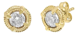 14K Yellow Gold Plated .925 Sterling Silver 1-1/2 Cttw Round Brilliant Cut Diamond Solitaire Milgrain Stud Earrings