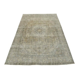 Tabriz Rug 10’1” X 12’11” Beige Wool Vintage Distressed Hand-Knotted Carpet For Sale