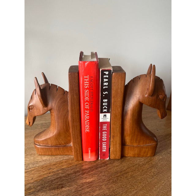 1960s Vintage Hand-Carved Wooden Horse Head Bookends-a Pair For Sale - Image 12 of 12