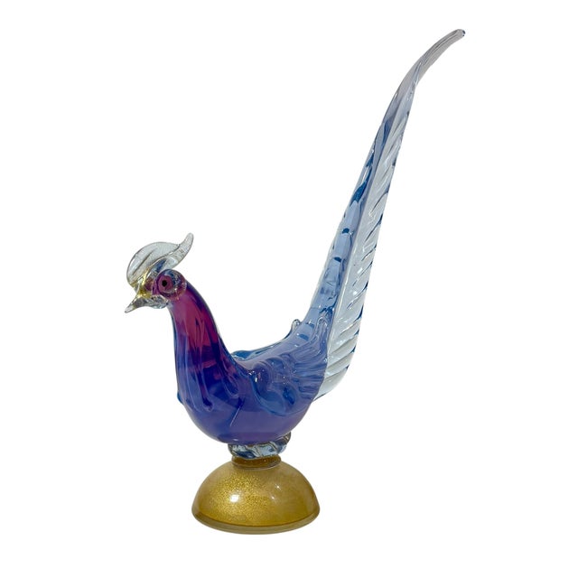 Mid-Century Modern Blue and Gold Murano Style Glass Bird Figurines, Italy, Circa 1950s - A Pair For Sale - Image 3 of 12