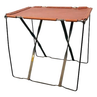 1940s Custom Industrial Steel and Leather Side Table For Sale