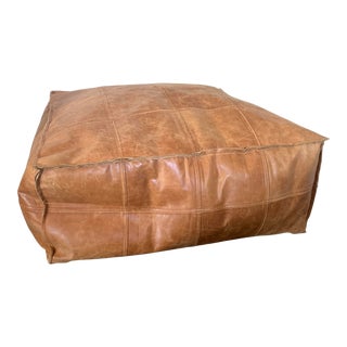 CB2 Leather Ottoman Pouf For Sale