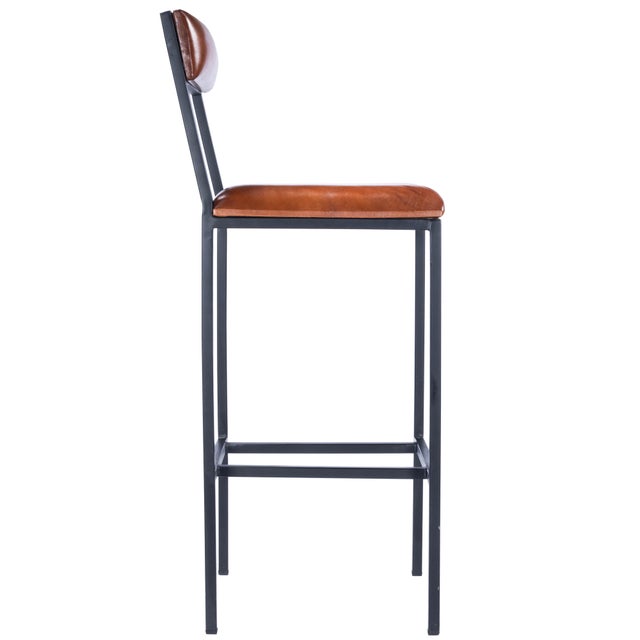 Metal Lazarus 31.5 in. Seat Height Leather and Metal Bar Stool, Industrial Chic For Sale - Image 7 of 11