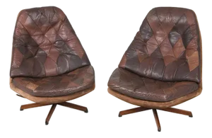 Pair 1960s Patchwork Leather Swivel Lounge Chairs Attributed to Madsen and Schubell