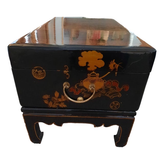 Vintage Chinese Black Laquered Chest . For Sale