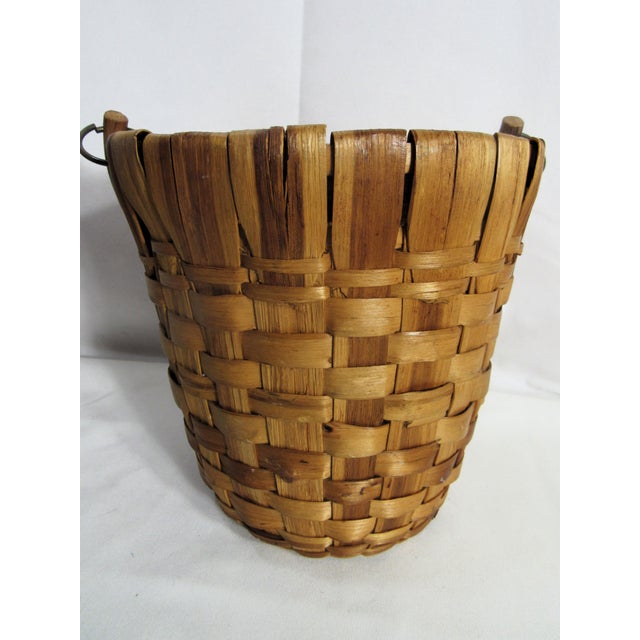 Vintage Wood Slat Basket + Bent Wood Stick Handle For Sale - Image 10 of 16
