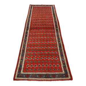 Mahal Runner 3’9” X 10′ Red Wool Vintage Tribal Hand-Knotted Oriental Rug
