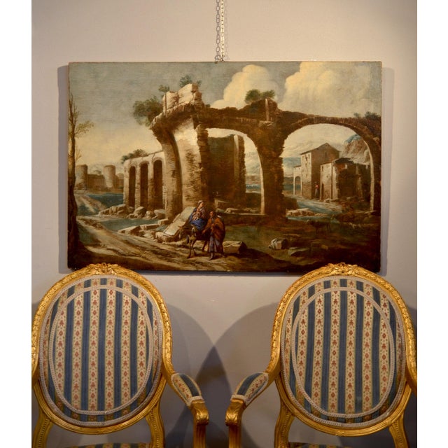 Antonio Travi, known as Sestri (Sestri Ponente 1608 - Genoa 1665), circle Landscape with Ruins and Biblical Scene First...