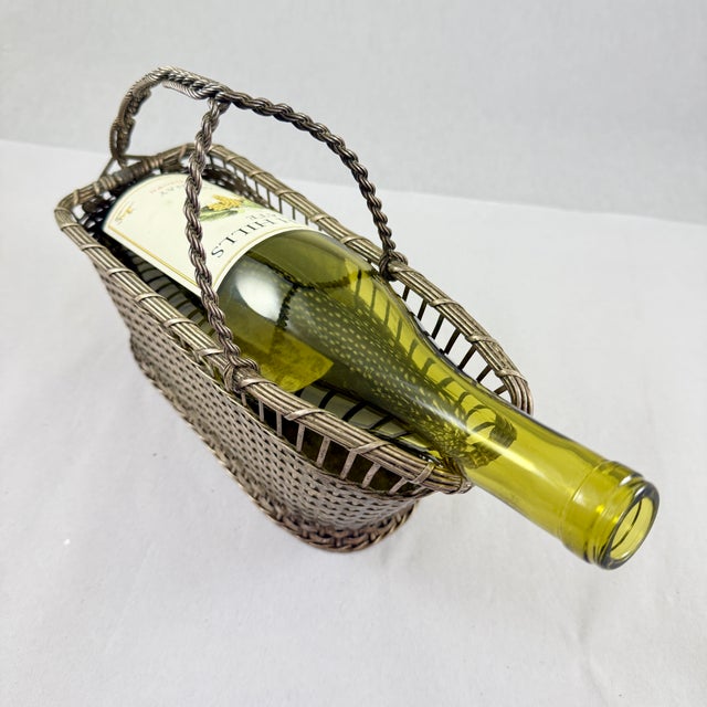 French French Woven Silver Metal Wine Bottle Carrier and Server - 1930s For Sale - Image 3 of 17