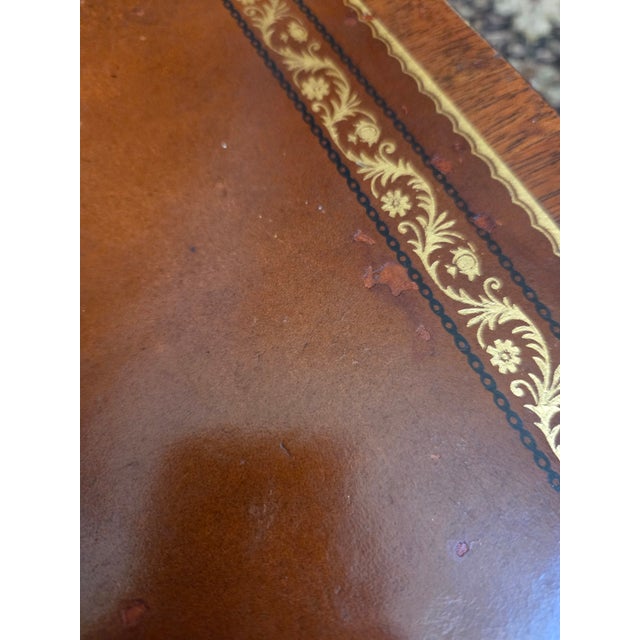 Vintage Leather Top Embossed Game Card Table For Sale - Image 10 of 13