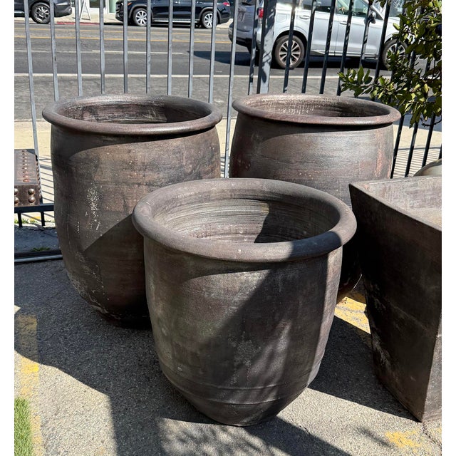 Sanica Black Earth Ware Vintage Pot Planter For Sale In Los Angeles - Image 6 of 7