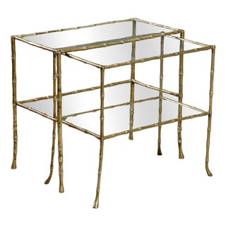 Nesting Tables with Brass Legs, Set of 2 For Sale