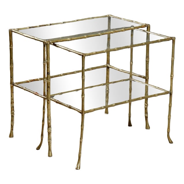 Nesting Tables with Brass Legs, Set of 2 For Sale