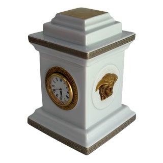 White and Gold Model Gorgona Table Clock by Versace for Rosenthal, 1990s For Sale