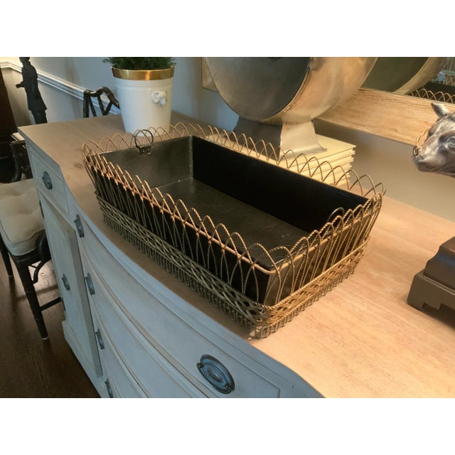 Vintage Painted Black Crackle Finish Metal Container With Brass Surround - Set of 2 For Sale - Image 9 of 13