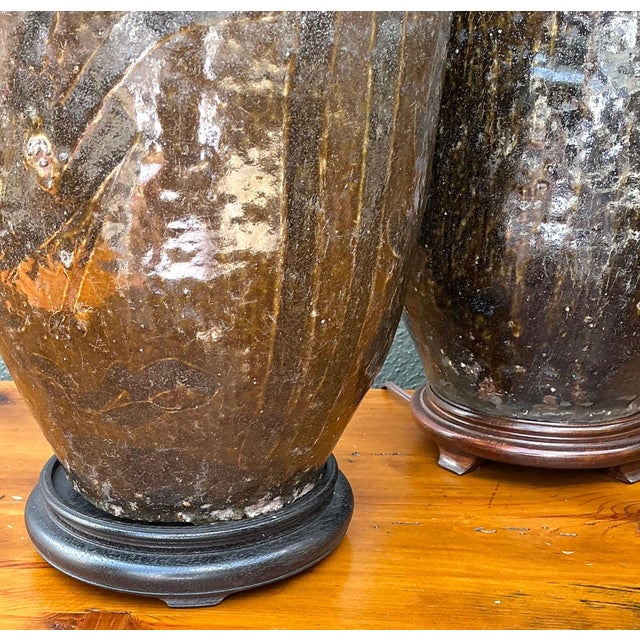 Coffee Vintage Boho Glazed Ceramic Lamps - Set of 2 For Sale - Image 8 of 18