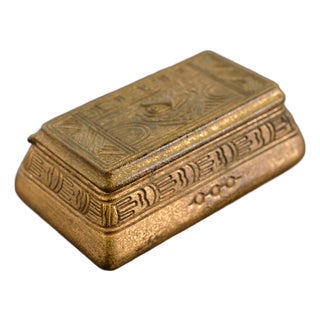 Tiffany Studios New York American Indian Pattern Bronze Doré Stamp Box For Sale