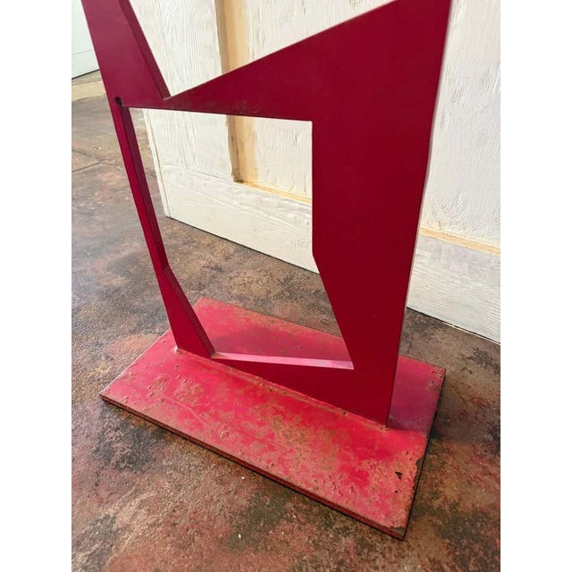 Hard Edge See-Thru Red Steel Sculpture For Sale - Image 4 of 6
