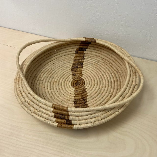 Modern Extra Large Basket Woven Raffia With Handles Shallow For Sale - Image 3 of 6
