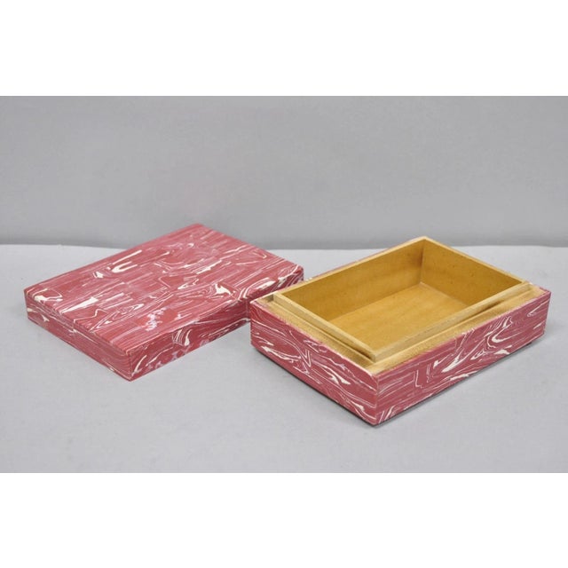 Modern Modern Lava Marble Inlay Pink Coral Covered Jewelry Trinket Box by Current Home For Sale - Image 3 of 15