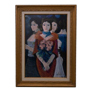 Charles Levier (1920-2003) "Les Parisiennes" Oil Painting on Canvas For Sale