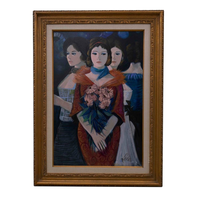 Charles Levier (1920-2003) "Les Parisiennes" Oil Painting on Canvas For Sale