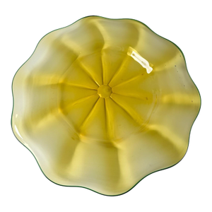 1920s Victor Durand Yellow and Green Optic Ribbed Glass Dish