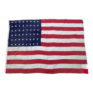 Large Antique American Flag 48 Star Wool With Sewn Stars and Stripes With Wonderful Old Repairs Rare. 12x8’