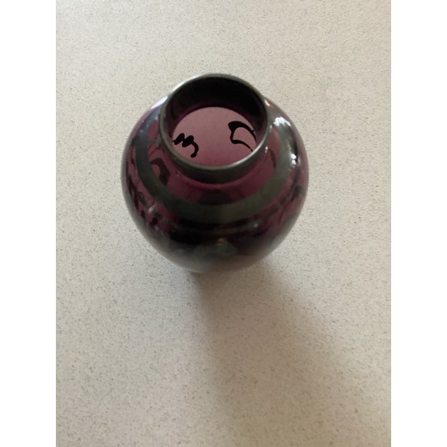 Italian Murano Glass Vintage Amethyst Purple Mini Bud Vase Silver Floral Overlay Made in Italy For Sale - Image 3 of 9