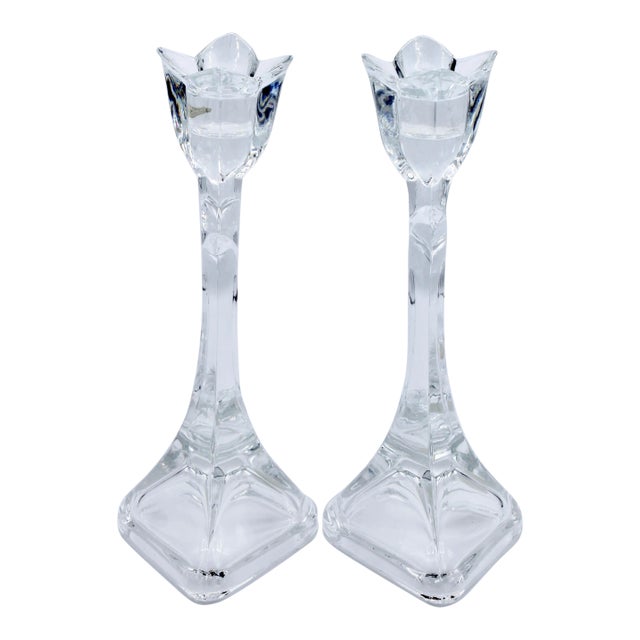 Vintage Dutch Tulip Crystal Candlesticks- a Pair For Sale