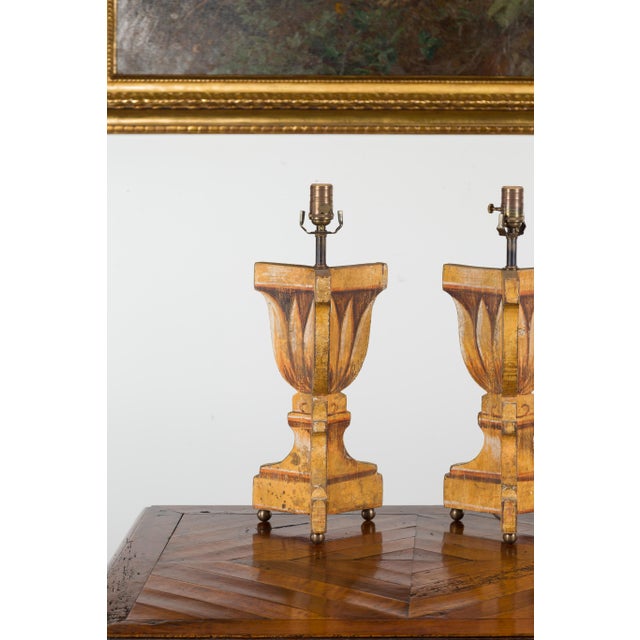 Mid 20th Century Italian Midcentury Painted and Carved Table Lamps with Stylized Foliage - a Pair For Sale In Atlanta - Image 6 of 12