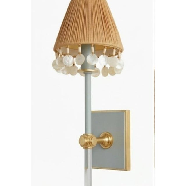 Traditional Visual Comfort Baby Blue Glass Rod Jeweled Custom Raffia Shell Trim Shade Single Light Wall Lamp Sconce For Sale - Image 3 of 9