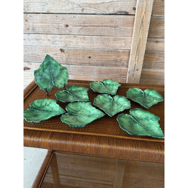 Traditional Italian Vietri Foglia Fresca Majolica Leaf Bread or Side Plates-Set of 8 For Sale - Image 3 of 12