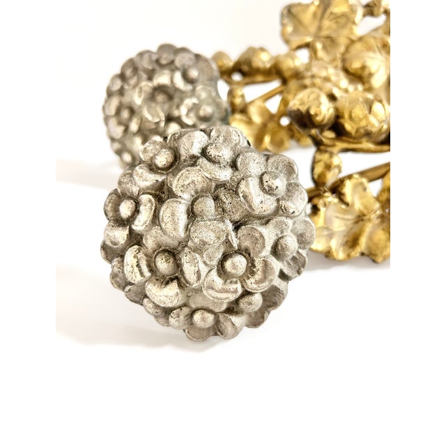 Vintage Gilt Cast Metal Floral Curtain Tiebacks With Hydrangeas, Pair For Sale - Image 4 of 7