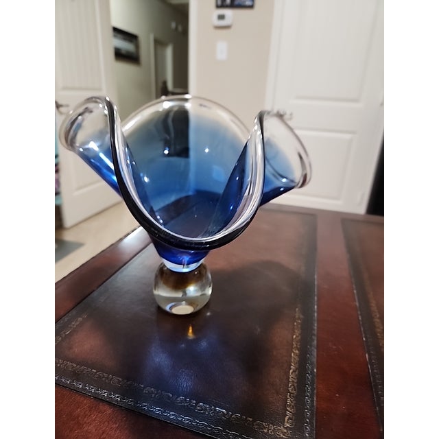 Stunning Blue Murano Sommerso Bowl Breathtaking, authentic Murano art glass console bowl, dating from the 1950's-1960's....