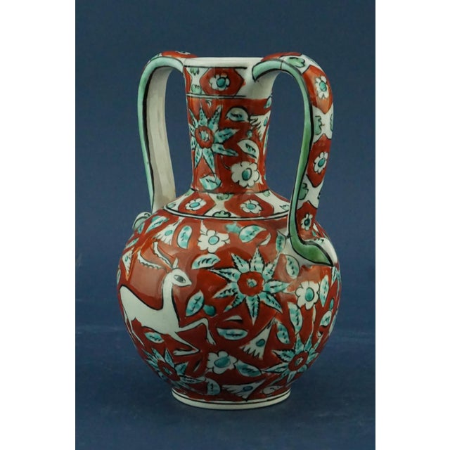 Item description: Wonderful two-handled vase in hard ceramic, majolica, entirely hand-modeled on a potter's wheel and...