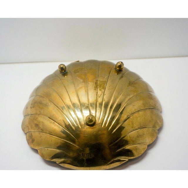 Mid-Century Modern Vintage Mid-Century Scalloped Solid Brass Shell Footed Decorative Bowl For Sale - Image 3 of 3