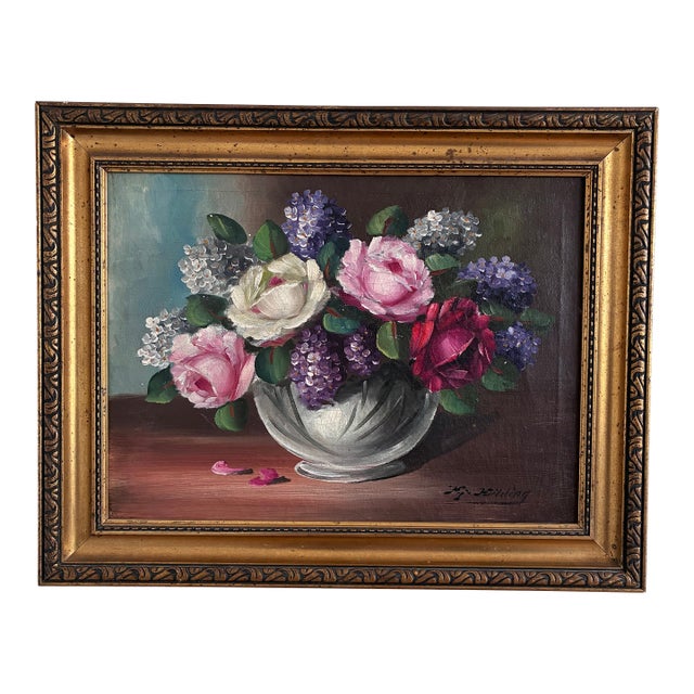 Vintage Original Flower Still Life Oil Painting: Framed Floral Art For Sale