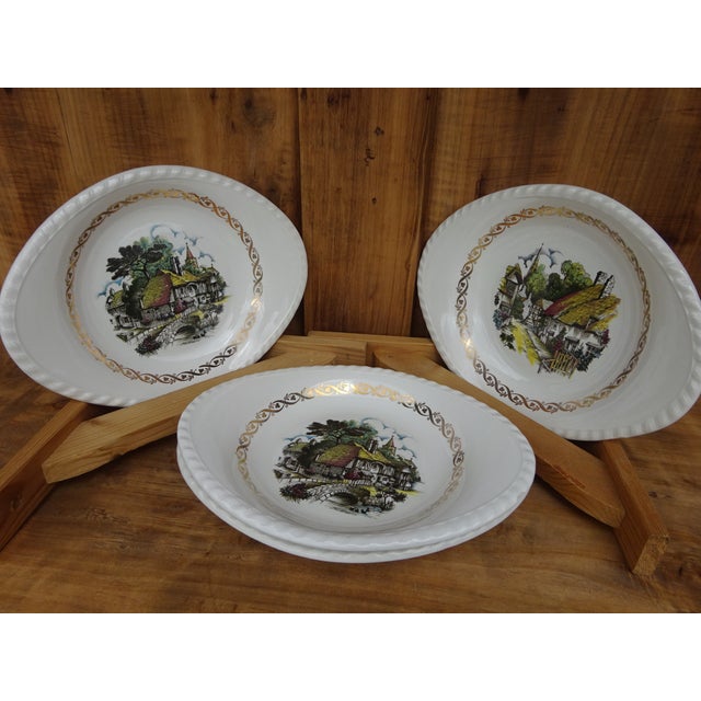 Set of four small serving dishes, 23 cm x 18 cm x 3 cm high. Made of French earthenware in Lorraine before 1923 by Keller...