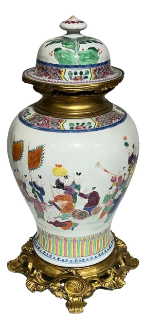French Gilt Bronze Mounted Chinese Export Style Porcelain Vase with Cover