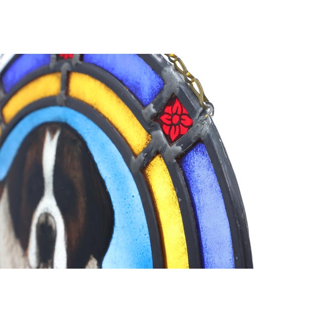 Art Deco Stained Glass Roundel with Saint bernard Dog, Belgium, 1890s For Sale - Image 3 of 11