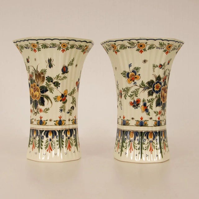 Ceramic Polychrome Delftware Beaker Vases from Royal Delft, 1950s, Set of 2 For Sale - Image 7 of 9
