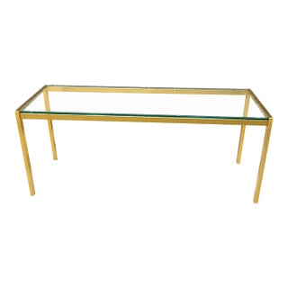 1970s Gold Metal Glass Top Console Table For Sale