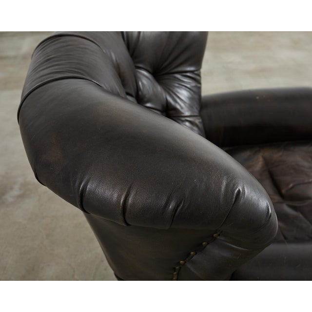 Ralph Lauren Style Cigar Leather Wingback Writers Chair For Sale - Image 11 of 12