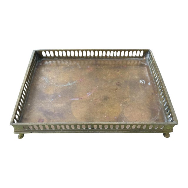 Vintage Brass Gallery Tray / Catchall For Sale